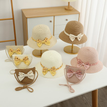 夏季新款儿童可爱帽子包包两件套草帽遮阳防晒太阳帽女孩小盆帽