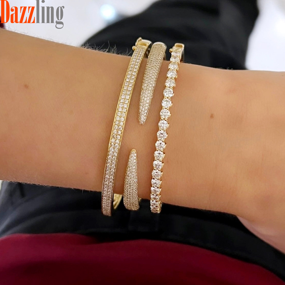 Adjustable Minimalist Zircon Bangle Women's Trendy Diamond Jewelry_voghion.com