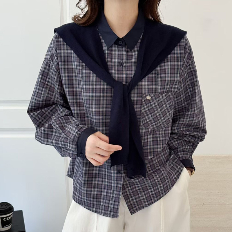 红色格子衬衫女长袖秋季新款感复古洋气减龄休闲显瘦上衣女|undefined