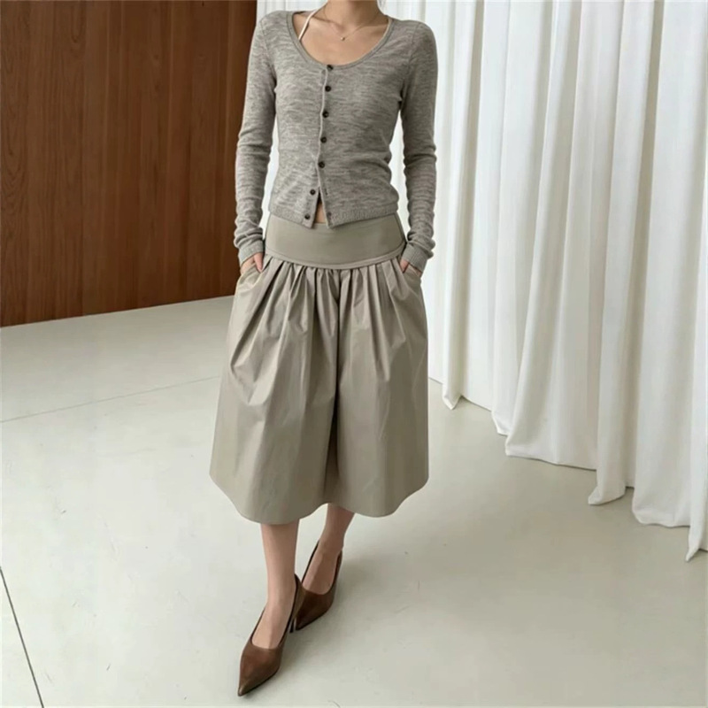 2026 New Model Niche "Picnic Skirt" with Ribbed Waistband and Elastic Splicing, Easy-to-Wear A-line Skirt