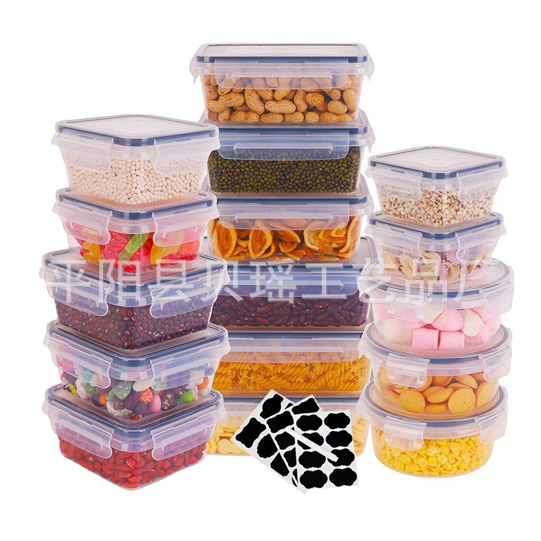 Cross-border sealed cans 24-piece crisper refrigerator storage plastic box lunch bento lunch box stackable