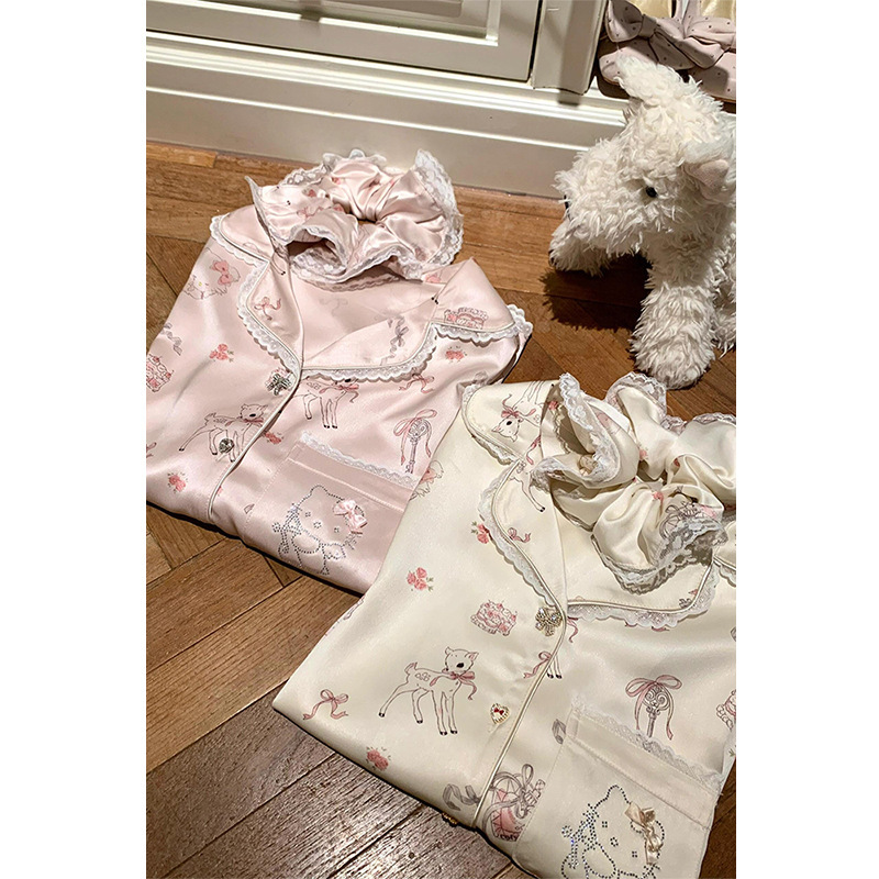 Sweet Girl Cartoon Hellokitty Printed Couple Ice Silk Pajamas Women's Spring and Summer Large Size Home Wear Set Sweet Girl Cartoon Hellokitty Printed Couple Ice Silk Pajamas Women's Spring and Summer Large Size Home Wear Set