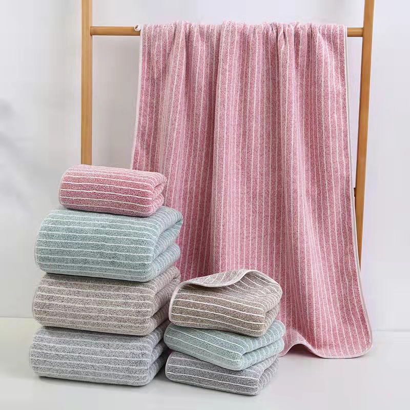 Factory wholesale new warp knitted vertical strip bath towel towel set towel mother suit stall night market bath towel towel supply