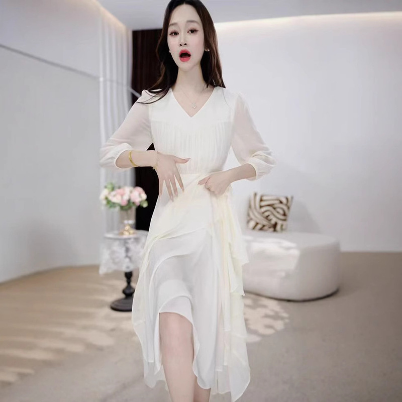 冰竹丝连衣裙2025新款女装时尚气质减龄显瘦遮肚子优雅中长款裙子|undefined