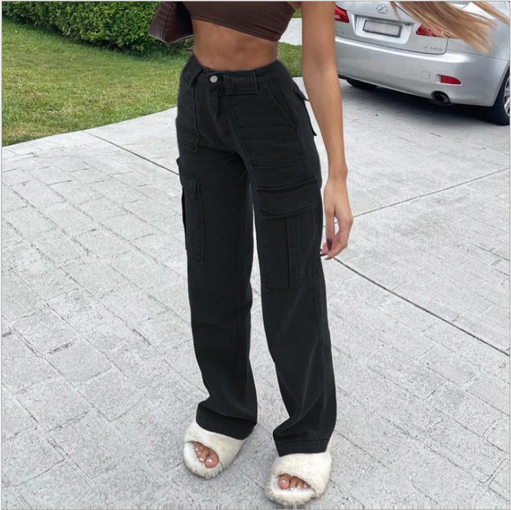 Bellows Pocket Loose High Waist Straight Jeans - Pants - Uniqistic.com