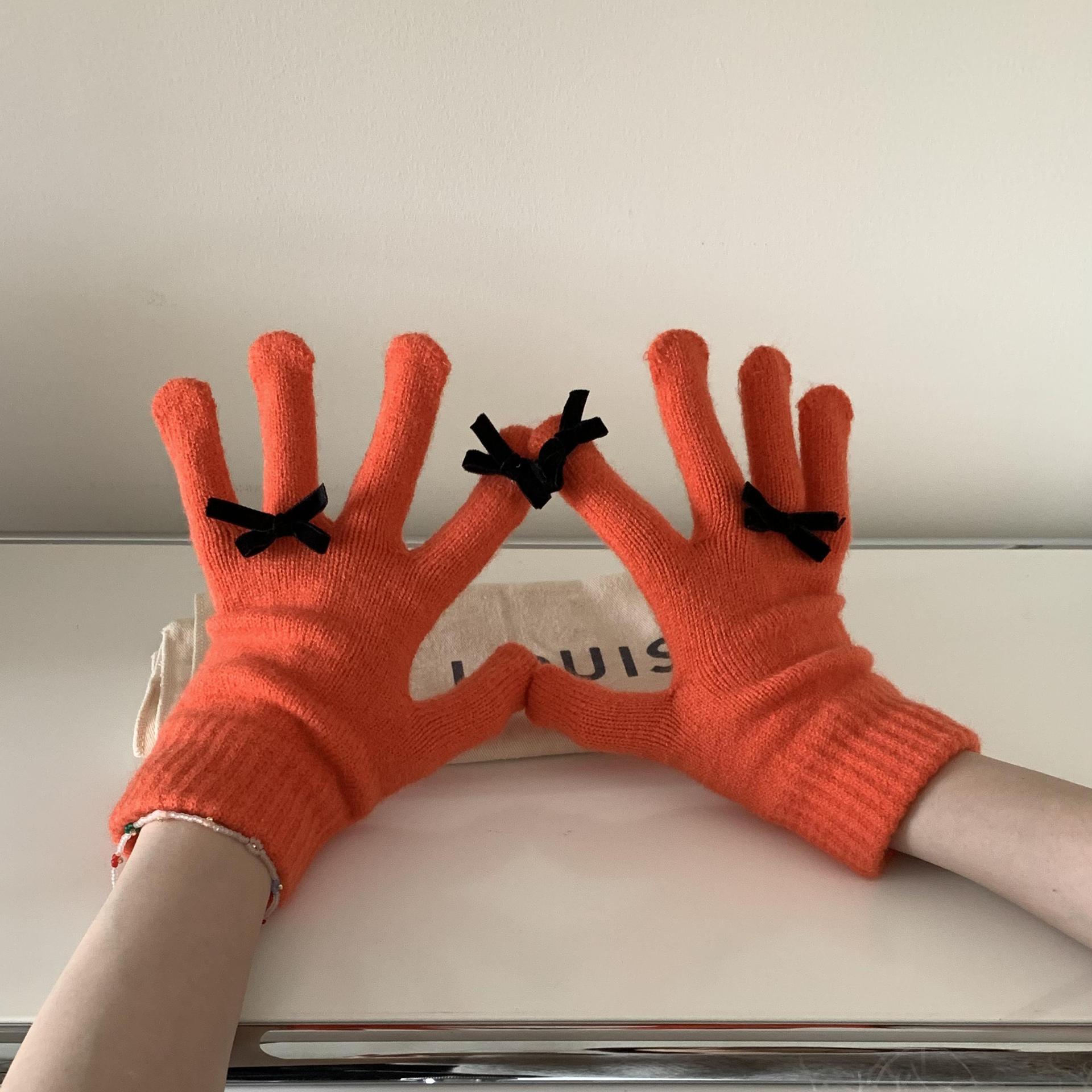 Chao lindo ~ Nuevo chic Otoño e Invierno lana de punto arco pantalla táctil a prueba de frío guantes de fuga de dedo caliente