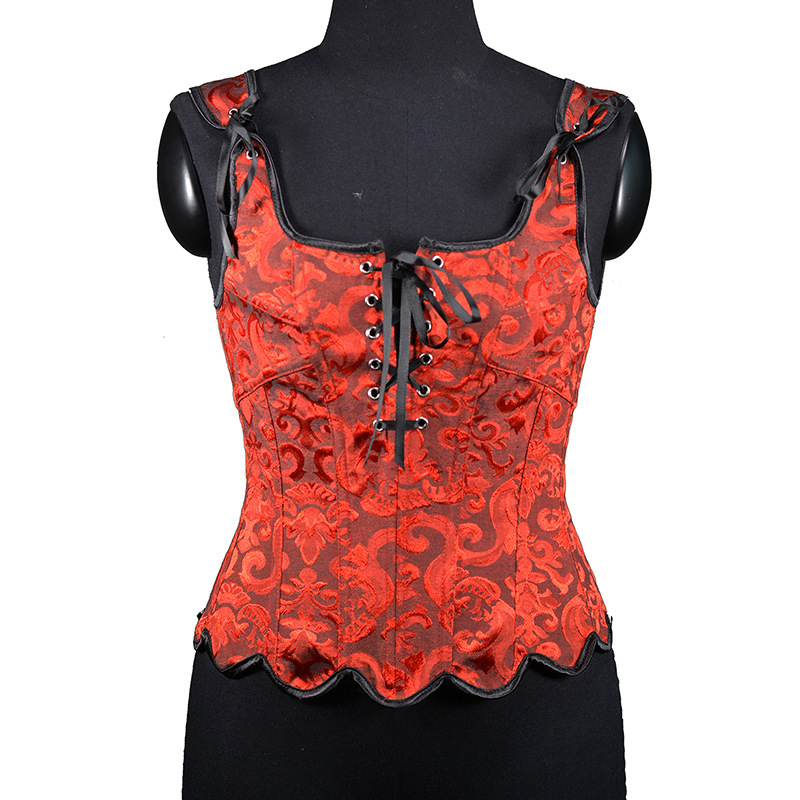 6811 Floral Edge Trim Vest Corset Top with Back Tie, Fishbone Bra, Low-Cut Front Tie, Jacquard Style, Suitable for All Seasons