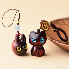 紫檀木钥匙扣挂件小猫咪一鹿手机链吊坠个性创意可爱包包