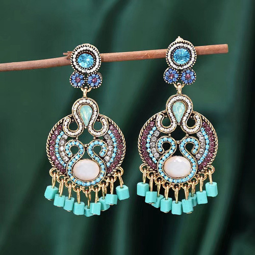 European and American fashion simple bohemian ethnic style retro temperament water drop turquoise women's earrings necklace set