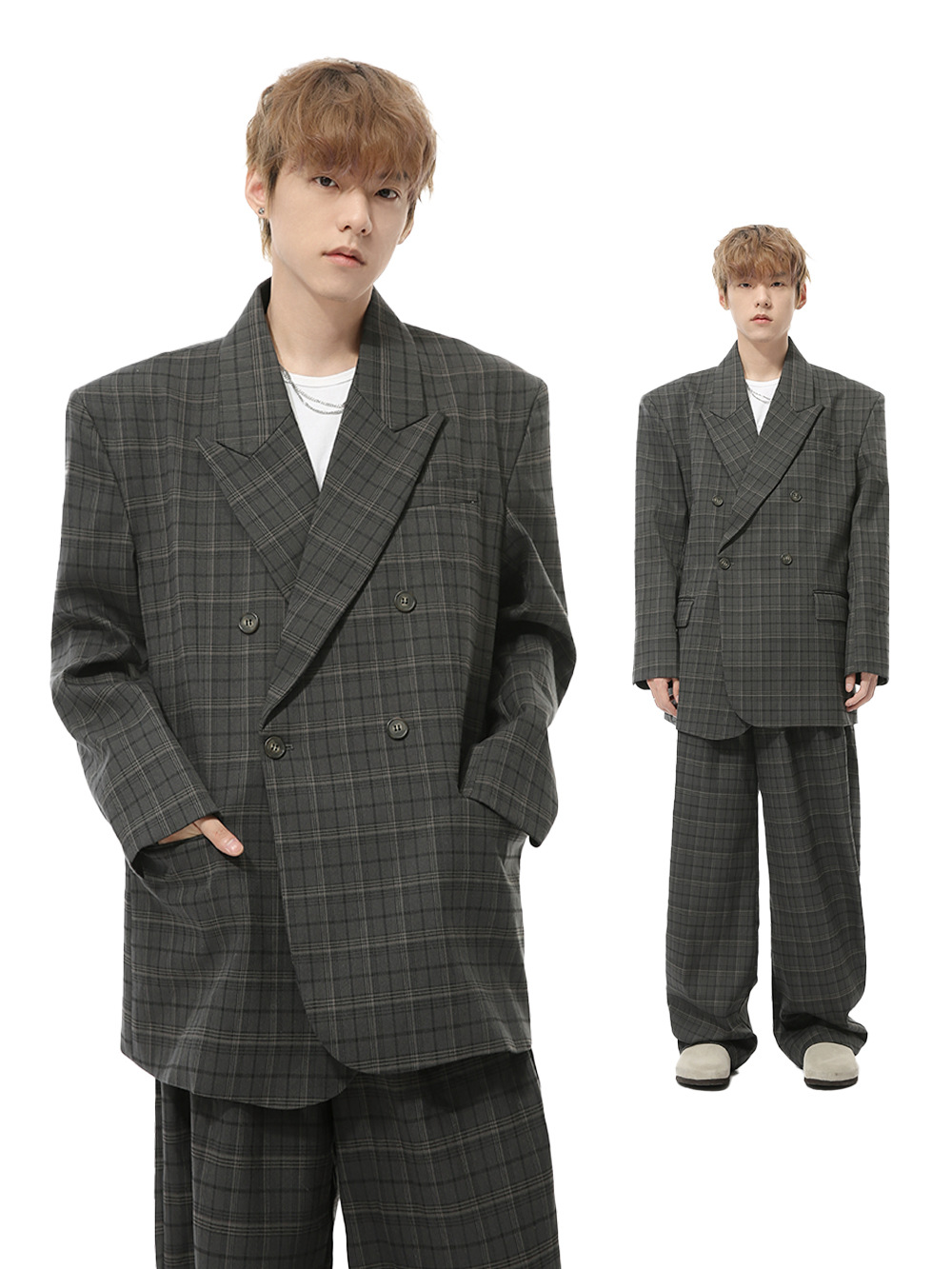 MTLCLOTHES Hombres| Otoño nuevo Hong Kong retro retrogrado doble hebilla suelta traje casual moda