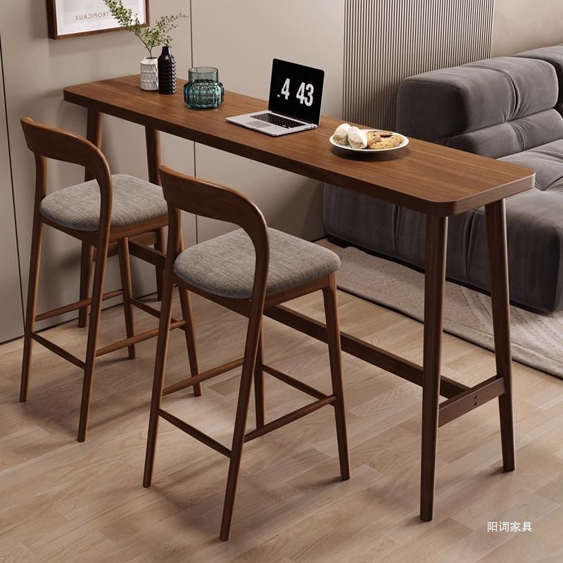 Solid Wood Bar Table and Chair Combination Simple Office Bar Table Dining Table Home Small Apartment Living Room Wall High Table