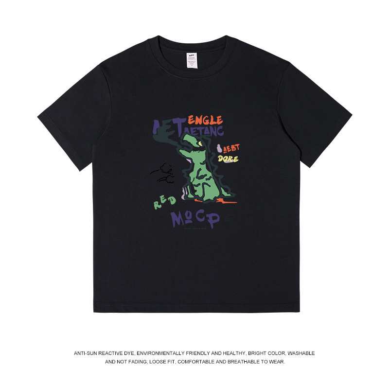 メンズ夏の新作落書き風恐竜プリントTシャツ、レディース個性的デザイン半袖カジュアルインナーTシャツ、メンズ|undefined