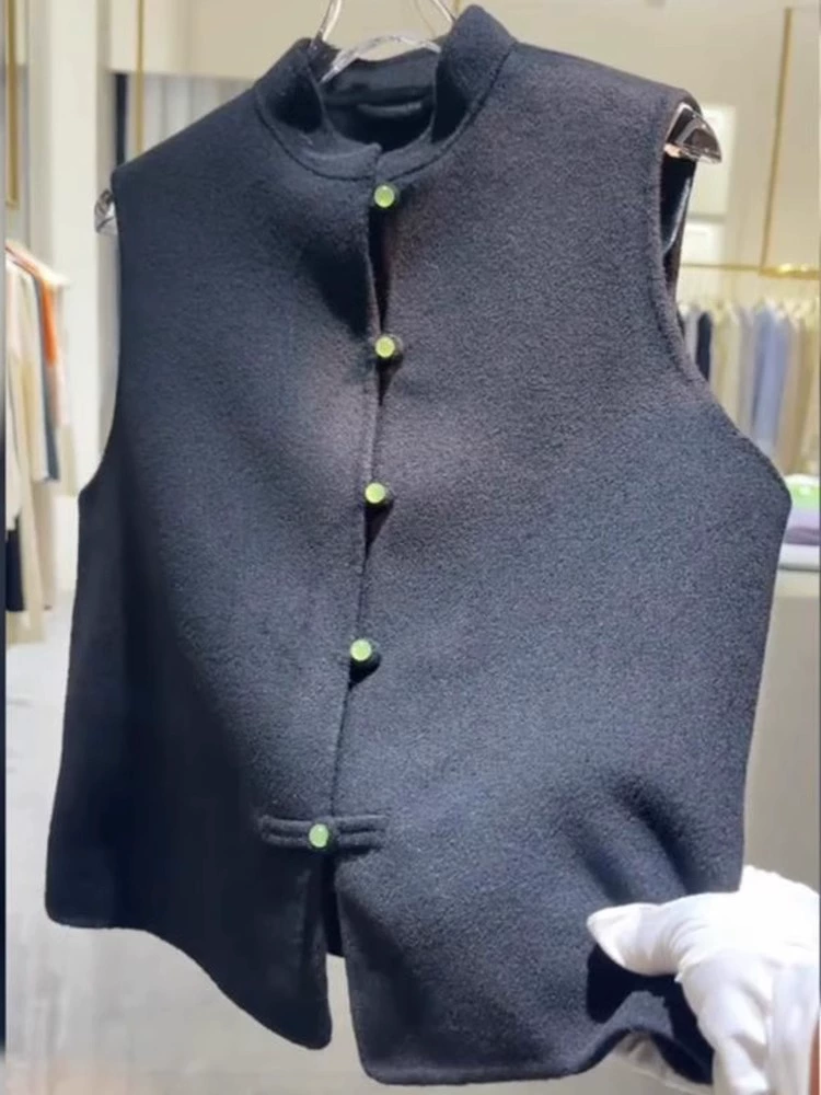 1821 Новый китайский стиль Национальный стиль черный шерстяной жилет женский дизайн Sense Niche Chic Уникальный супер красивый повседневный без рукавов