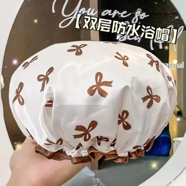 双层加厚浴帽新款防水洗澡洗浴帽沐浴护发淋浴双层头套防水浴帽|undefined