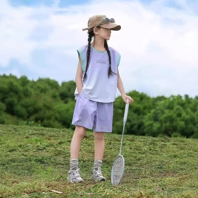 女童速干运动套装夏中大童2025新款儿童夏季无袖背心篮球服两件套|undefined