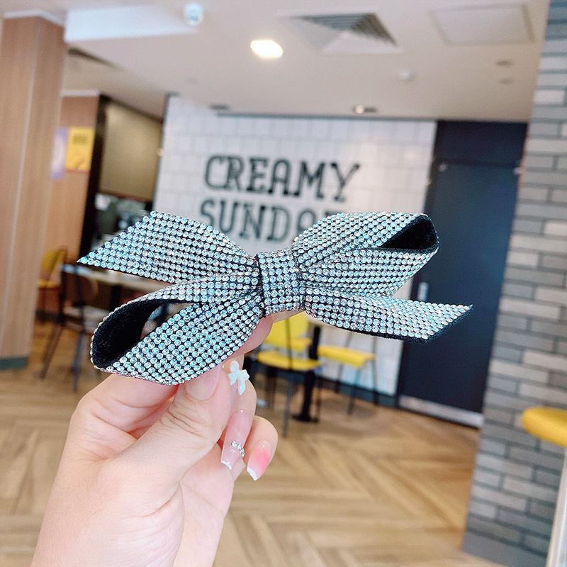 Rhinestone velvet black bangs clip high-grade side clip duckbill clip  style back head Pearl Rhinestone hairpin_voghion.com