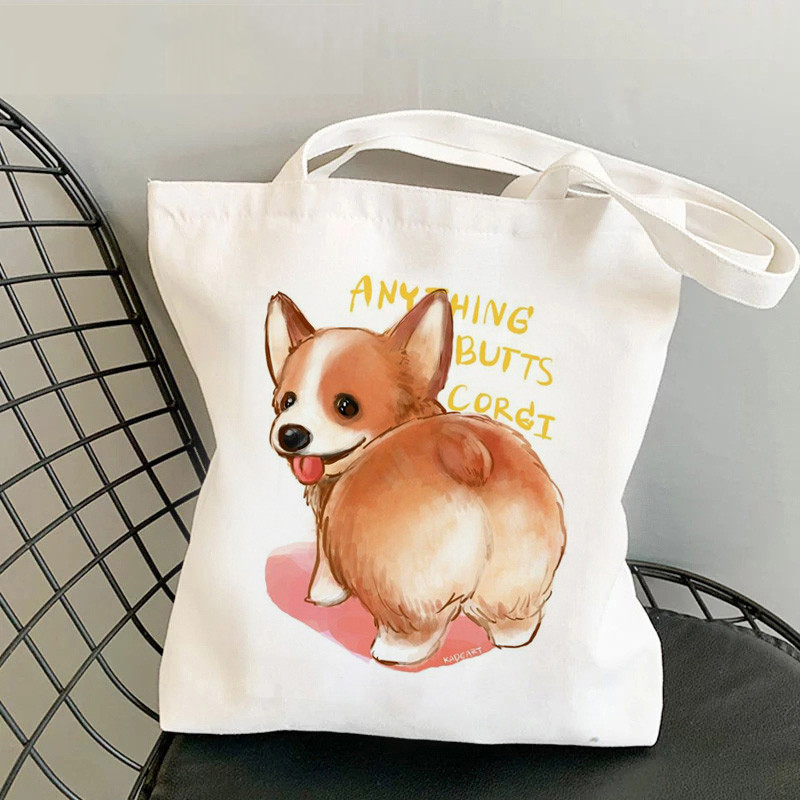 Cute Corgi Corgi Perro Perro Perro Impresión Canvas Bolsa de hombro Bolsa de mano de estudiantes en stock