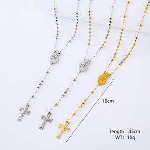 AML Classic Simple Retro Religious Cross Steel Beads Our Lady Beaded Necklace