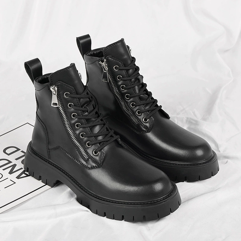 Martens, trend black low boots with zipper English style, custom-made