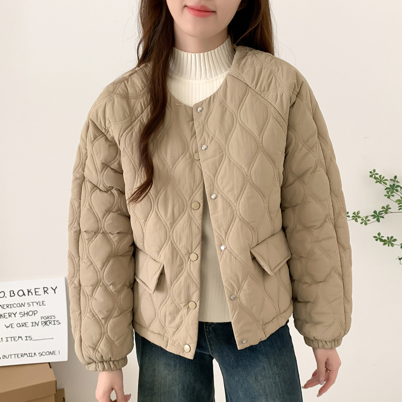 2025秋冬季新款韩版菱形格小棉衣外套女纯色百搭好穿到爆简约轻薄|undefined