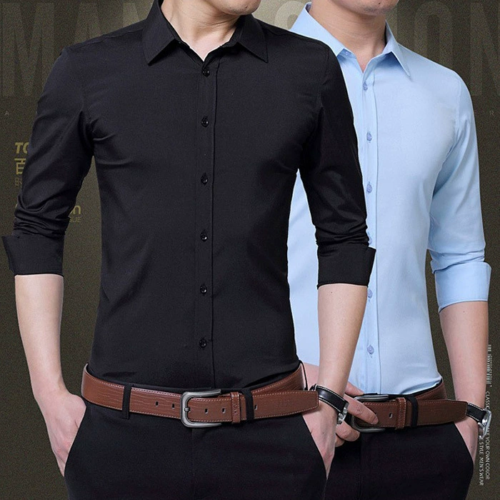Рубашка, мужской костюм-жакет классический для работы, Slim fit, осень