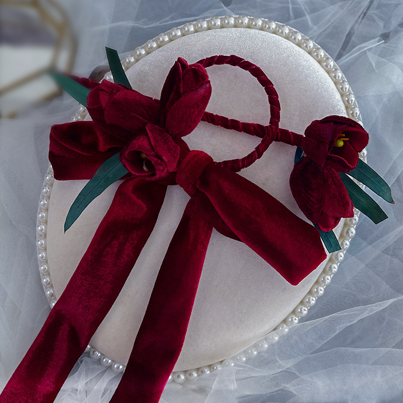 Korean bridal headdress new Korean red velvet hair hairpin wedding toast clothing hair accessories wholesale