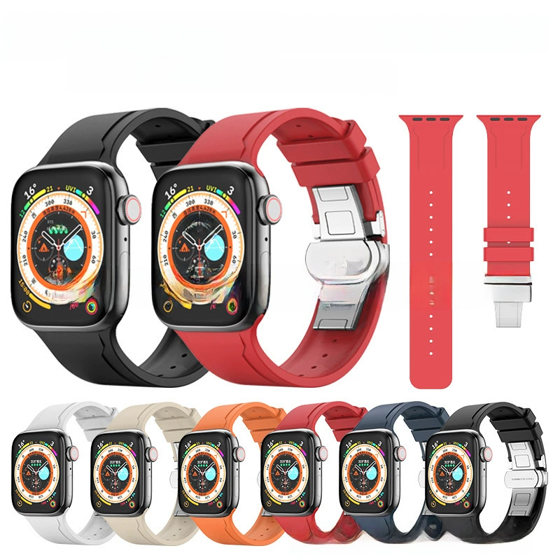 Применение ремешка из ультрафторированного каучука для Apple Watch с застежкой-бабочкой. Резиновый ремешок для Apple Watch, спортивный, дышащий.