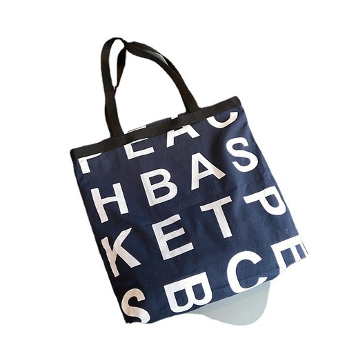 12281 Korean Same Style Letter Logo Leisure Style Large Capacity Shopping Bag Canvas Bag Wholesaling Three Colors Included