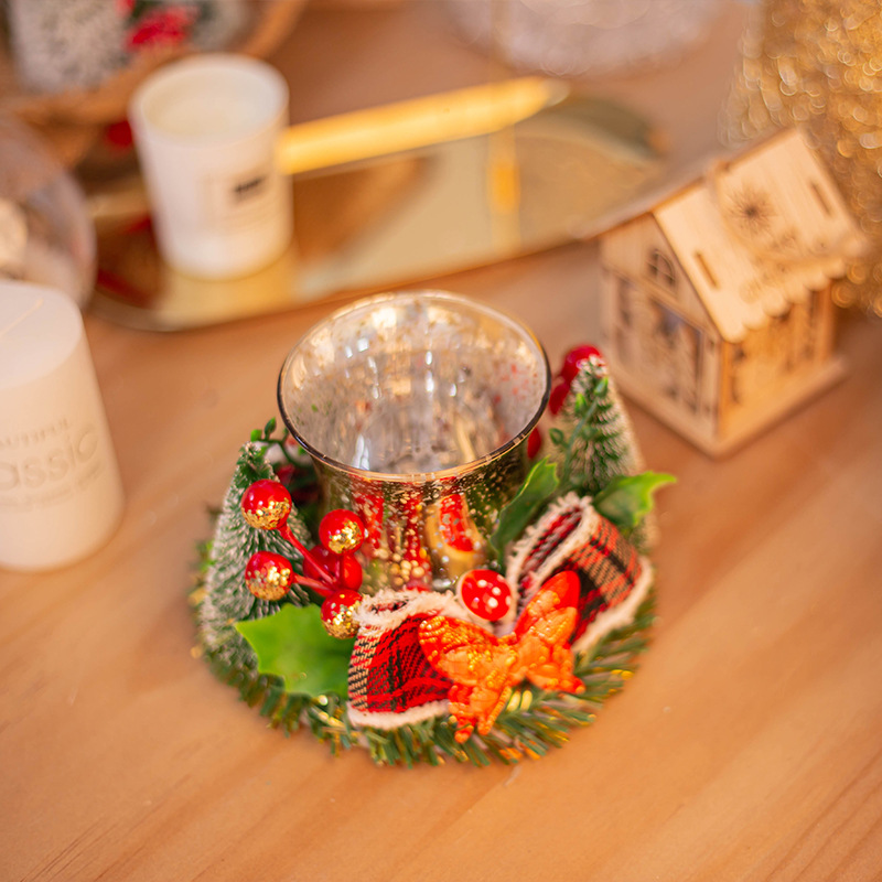 Decoraciones navideñas personalizadas candelabro de plástico navideño flor de simulación guirnaldas de pino atmósfera decoración ornamentos artesanías