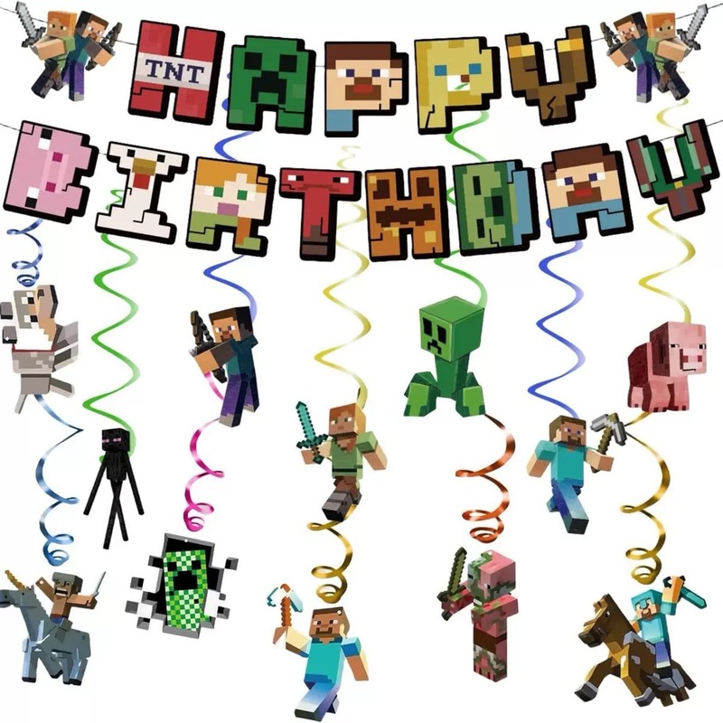 新しい Minecraft スパイラルテーマパーティー装飾子供の誕生日フラグケーキインサートバルーンセットソース工場|undefined
