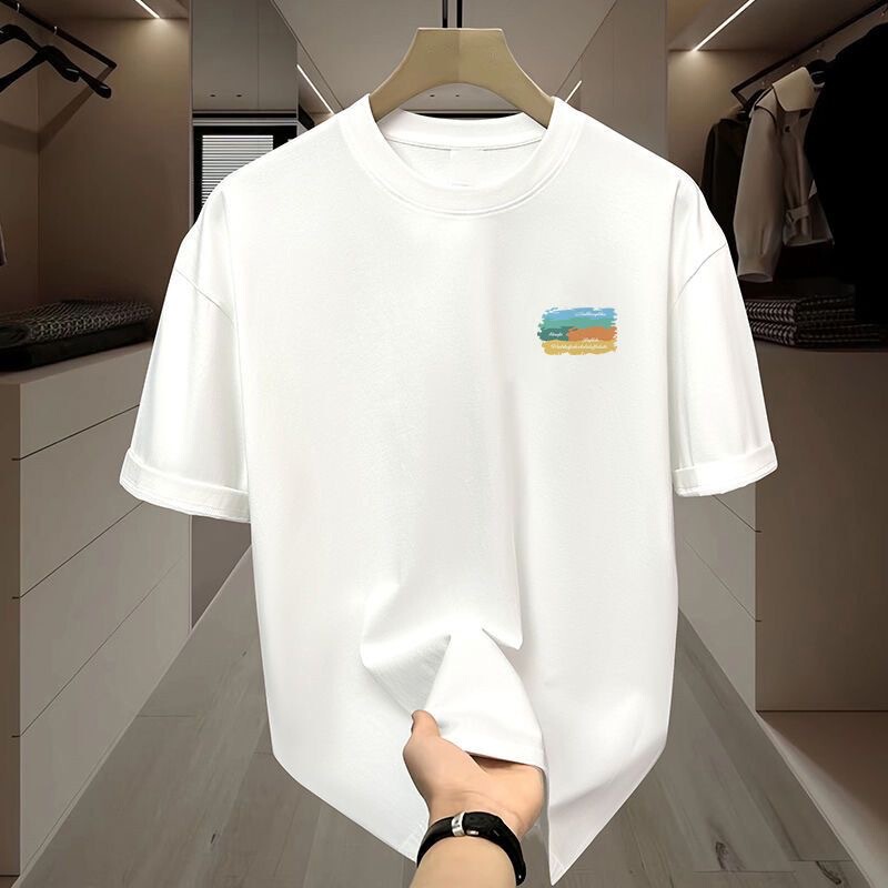 Men's Ice Silk Short-Sleeved T-Shirt, Versatile and Simple White Top, Same Style as Celebrity Couples, Spring and Summer Men's Short-Sleeved T-Shirt