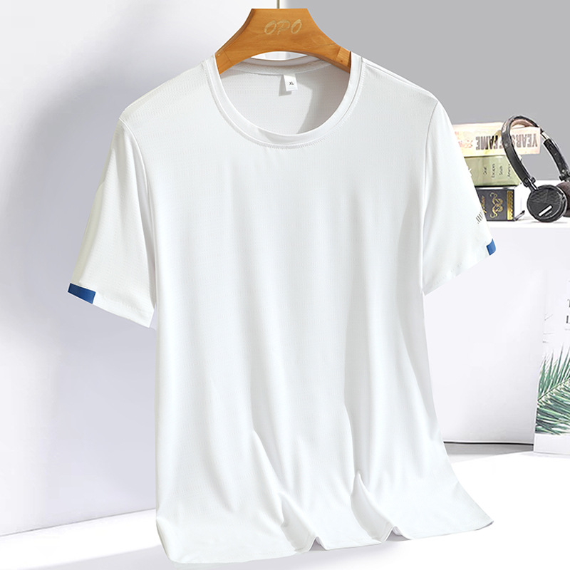 Men's Clothing Men's Summer New Short Sleeved T Shirt Ice Silk Quick Drying Round Neck Top Versatile Sports Casual T Shirt_viptrois.com