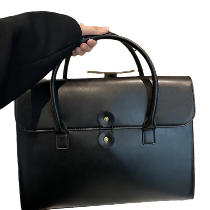 New Luxury Leather Retro Fashion Women's Commuter Business Briefcase Large Capacity Laptop Bag - Thumbnail 5