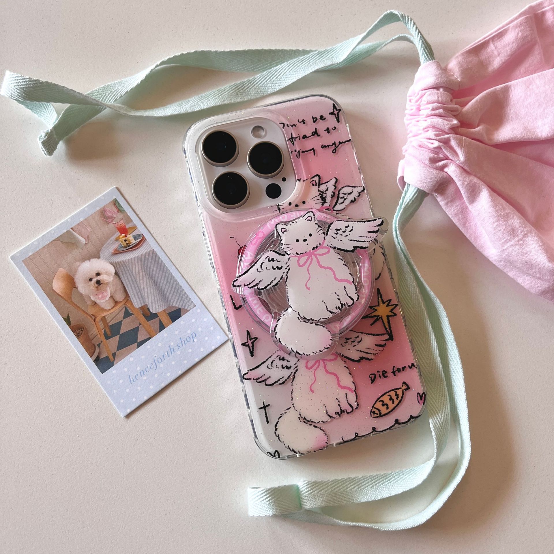 Hinchas en inglés lindas alas de ángel adecuadas para Apple 15ProMax funda para teléfono móvil 16Pro magnético 14/13 hembra 16