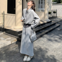 实拍时尚休闲假两件卫衣套装裙女春季新款韩系慵懒风半身裙两件套