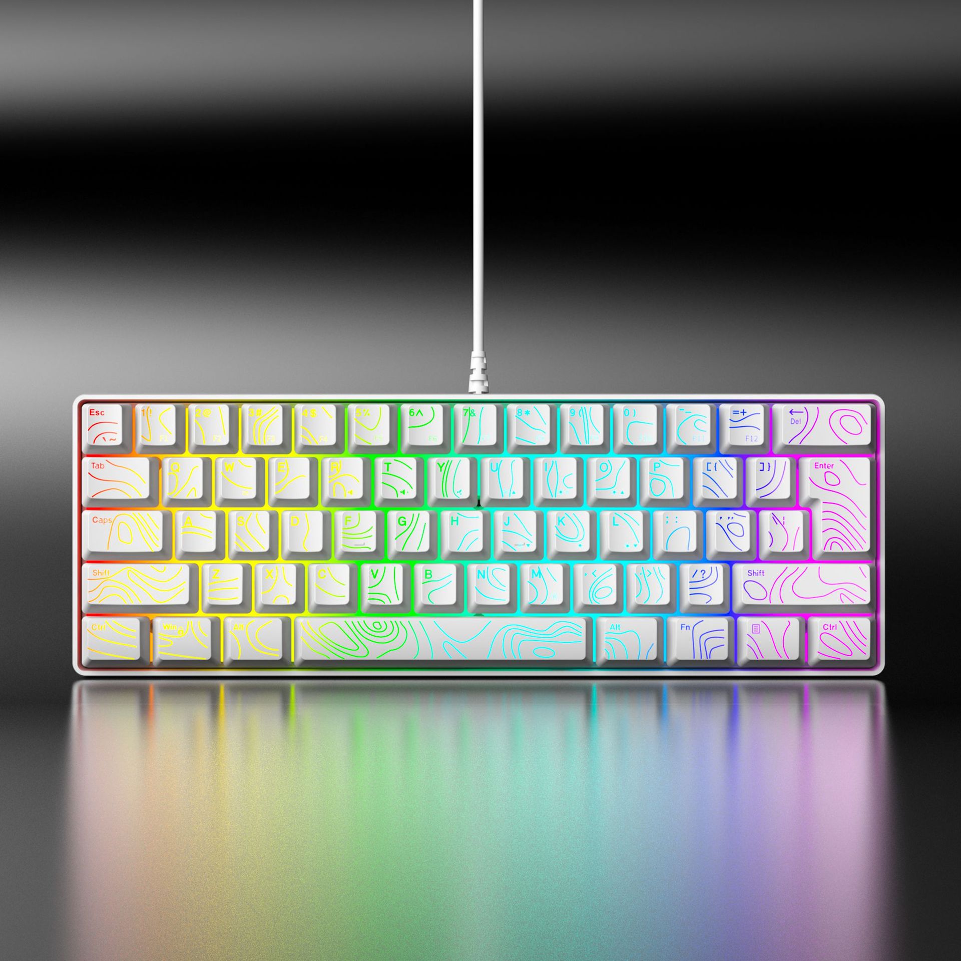 61 tuşlu RGB oyun kablolu klavye ve fare seti renkli MINI mekanik olmayan film siyah beyaz bilgisayar klavyesi