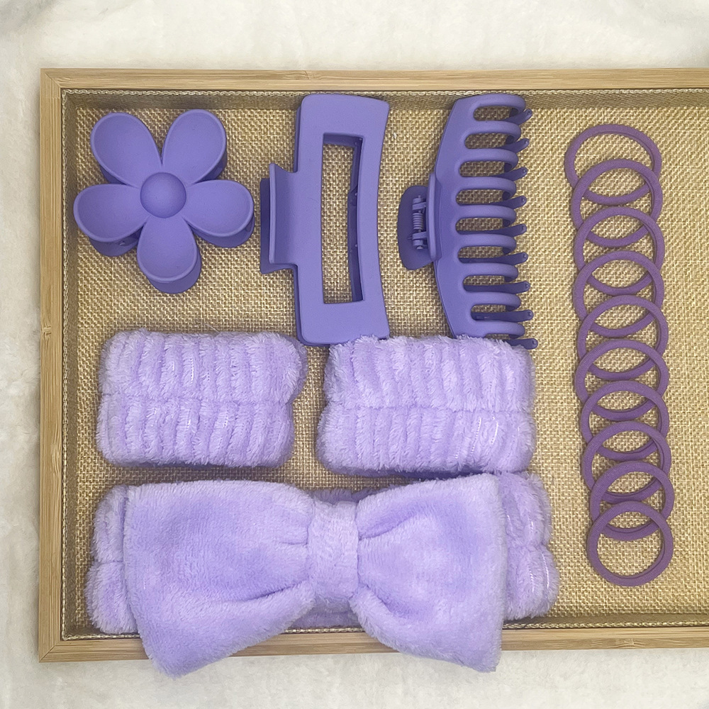 Correa para el cabello suave, tocado, lazo, lavado, multicolor mate mate, clip de agarre grande, anillo para el cabello elástico, juego de 16 piezas