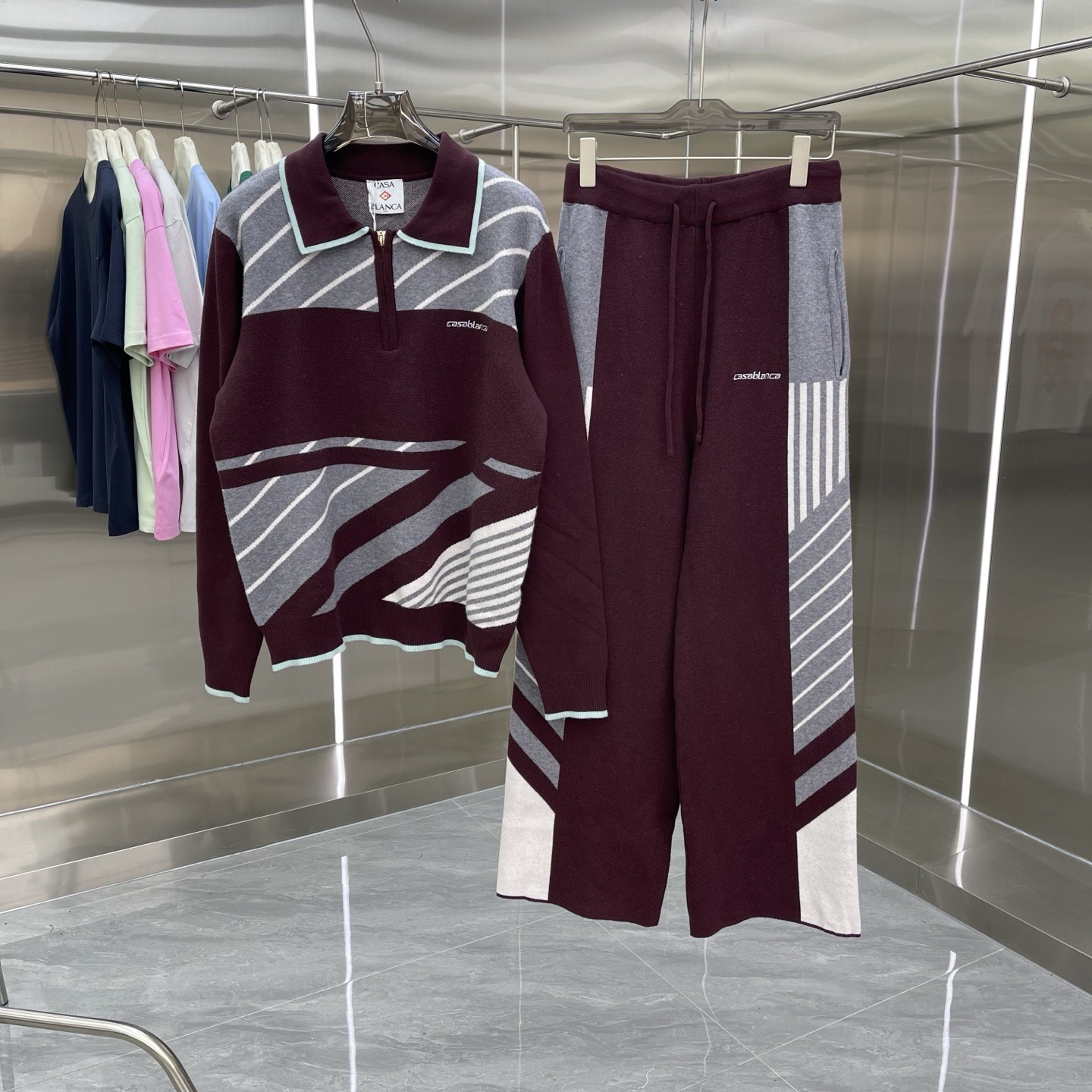 Comercio exterior casa Casablanca suéter suéter de manga corta jacquard cardigan polo pareja pantalones cortos traje