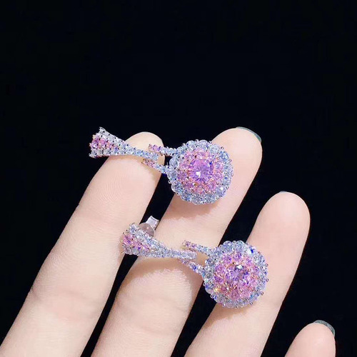 Kuaishou live broadcast supply niche design exquisite earrings sparkling zircon ring women's pink crystal necklace set