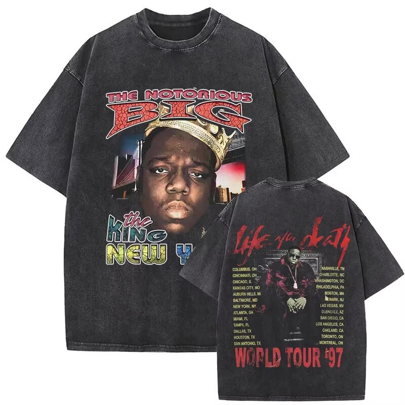 Washed Vintage 2026 Notorious Big World Tour 97 T-Shirt Biggie Small Print T-Shirt Unisex Hip Hop