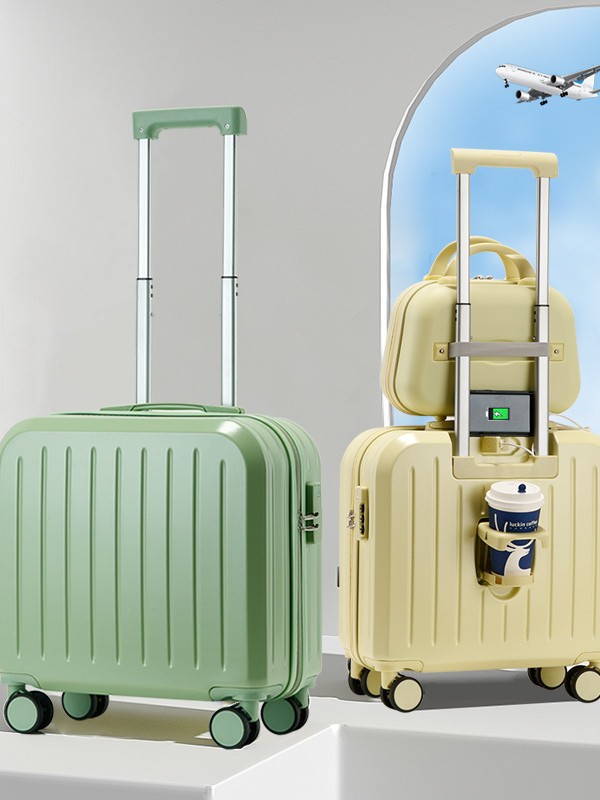 Maleta de cabina para mujer, maleta pequeña multifuncional de 18 pulgadas con maleta interior desmontable, maleta tipo trolley de regalo, caja de viaje con contraseña y estampado de logotipo.