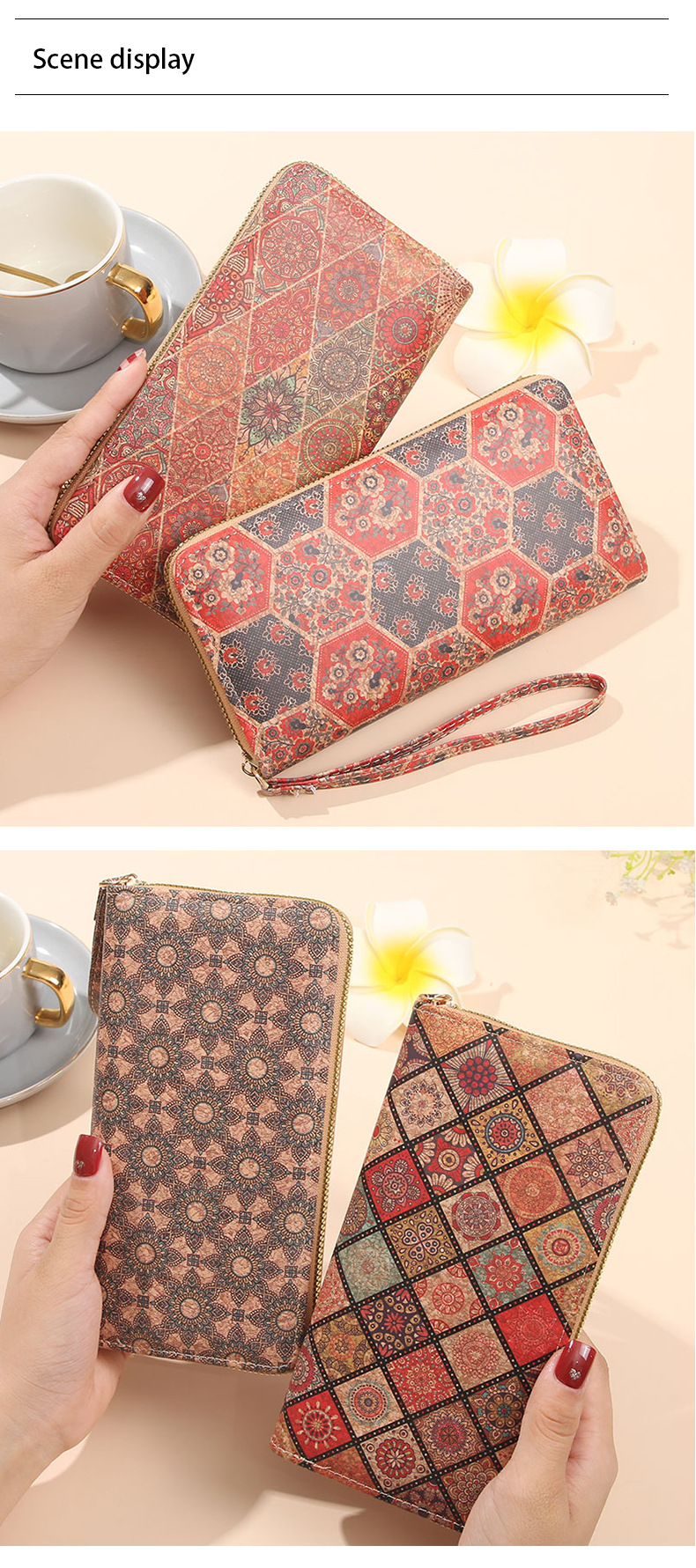 90g Weight Polyester Lining Material Zipper Closure Type Long Wallets Bags Type 1 Piece Quantity Daily Occasion Pu Leather Material Geometric Pattern All Seasons Season Women's Gender Vintage Style Style Square Shape Women's Geometric Pu Leather Zipper Long Wallets 9