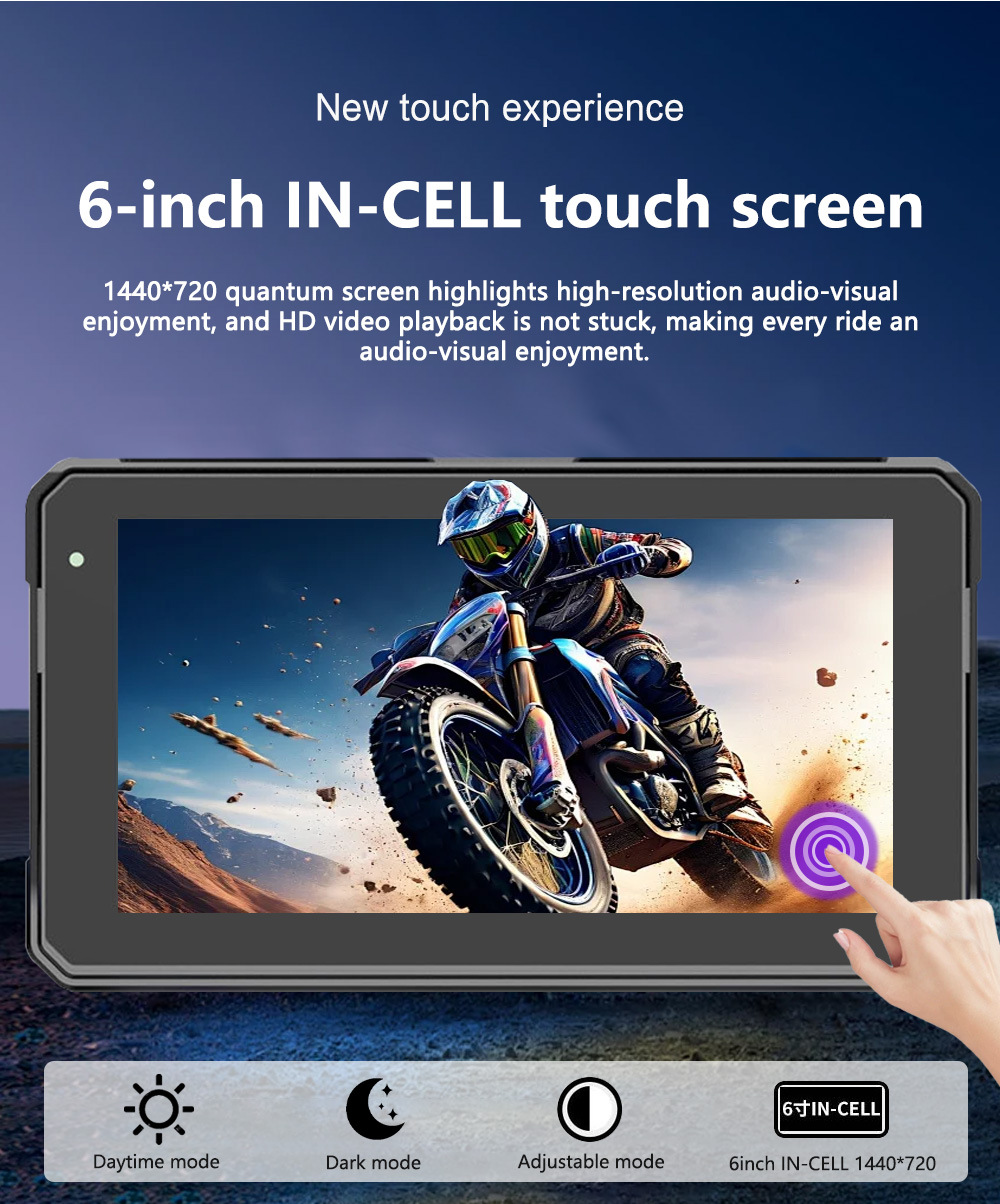 Cross-Border 6inch Motorcycle Dash Cam Wireless Carplay Android Auto Gps Screen Projection Recorder