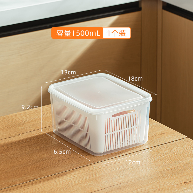 Caja de almacenamiento del refrigerador, canasta de drenaje, caja de conservación fresca, cocina de grado alimenticio, frutas y verduras, artefacto de congelación de doble capa especial image 8