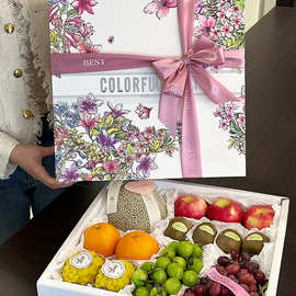 丁峰·繁花精品包装盒通用水果礼品盒8-10斤装手提烫银礼盒空盒子