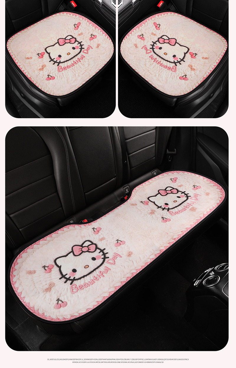New KT Cat Car Seat Cushion Summer Ice Silk Cartoon Cute Breathable Honeycomb Mesh Fabric Universal Car Seat Pad for All Seasons