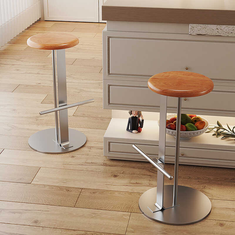 Japanese Style Simple Bar Chair Household Solid Wood Designer Stainless Steel Iron High Stool Nordic Bar Stool Bar Chair
