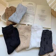 襪子女韓版春夏新品純色破洞街頭網紅歐美風純色潮流長筒乞丐襪