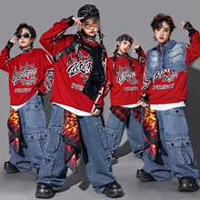 儿童红色街舞牛仔服装少儿hiphop男童嘻哈马甲男孩架子鼓演出服潮
