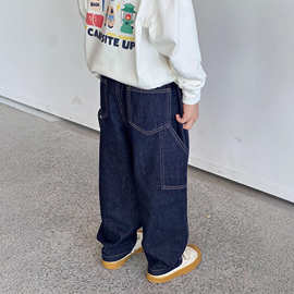 25SS秋款儿童原色牛仔裤明线有范潮童牛仔长裤原牛好裤型牛仔裤